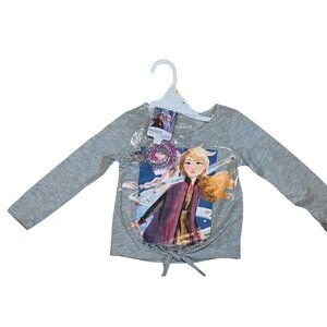 Disney Frozen II Toddler Girls Grey Long Sleeve Shirt With Hair Ponies Set Size